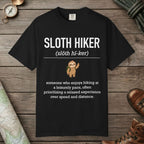 Black color unisex graphic t-shirt with "Sloth Hiker Definition" design