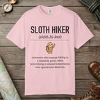 Blossom color unisex graphic t-shirt with "Sloth Hiker Definition" design