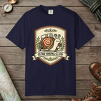 True Navy color unisex graphic t-shirt with "Slow Hiking Club" design