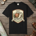 Black color unisex graphic t-shirt with "Slow Hiking Club" design