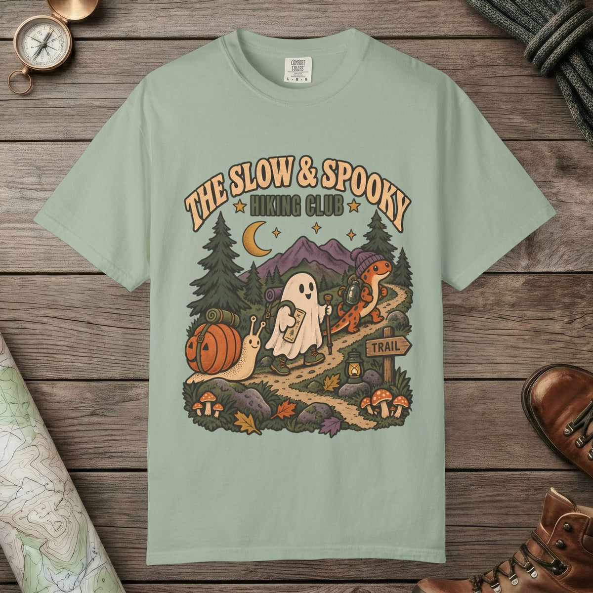 Bay color unisex graphic t-shirt with "Slow & Spooky" design