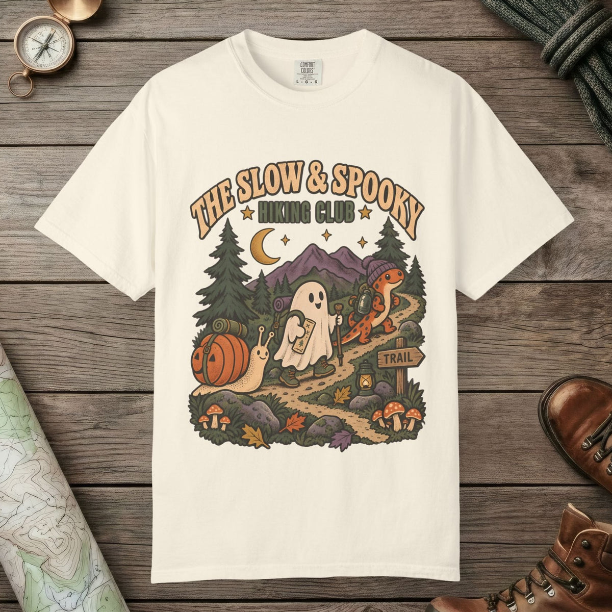 Ivory color unisex graphic t-shirt with "Slow & Spooky" design