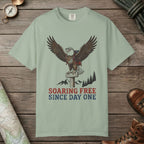 Bay color unisex graphic t-shirt with "Soaring Free" design