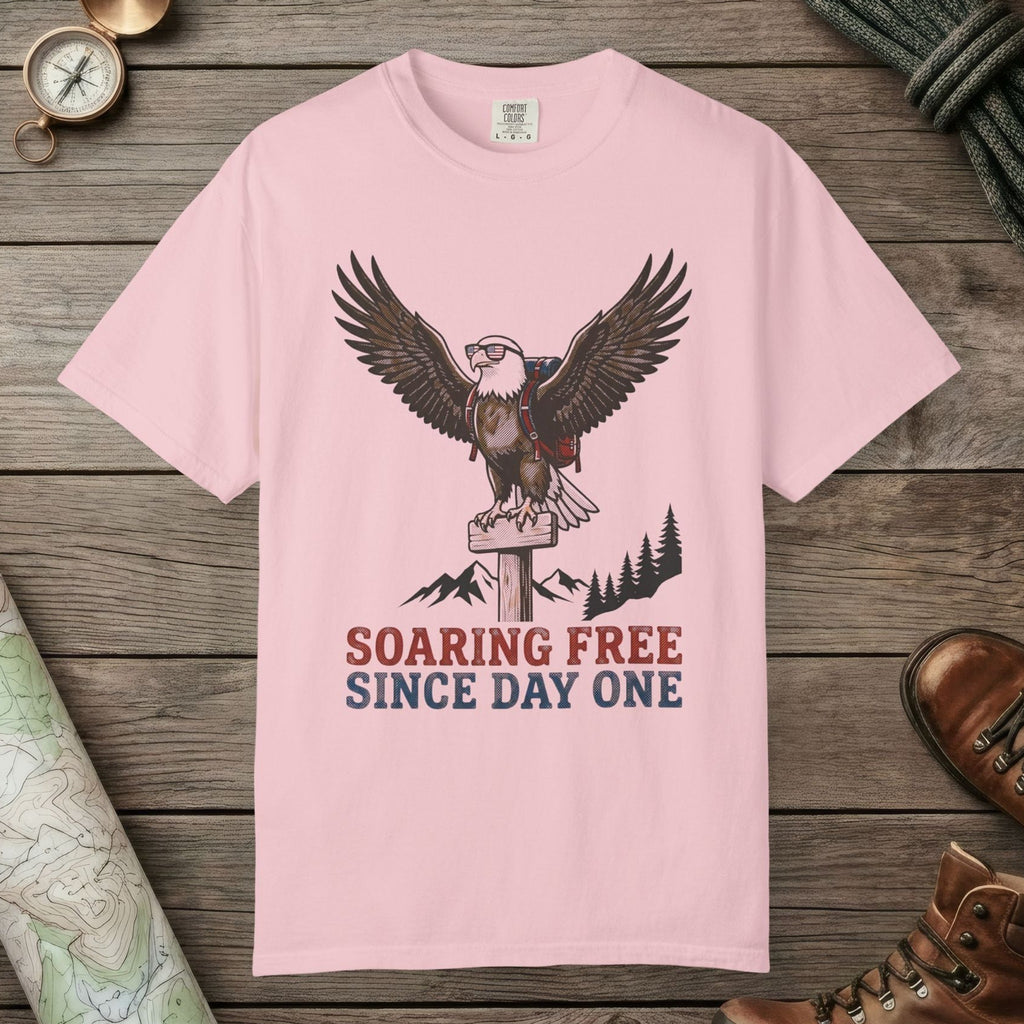Blossom color unisex graphic t-shirt with "Soaring Free" design