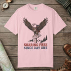 Blossom color unisex graphic t-shirt with "Soaring Free" design