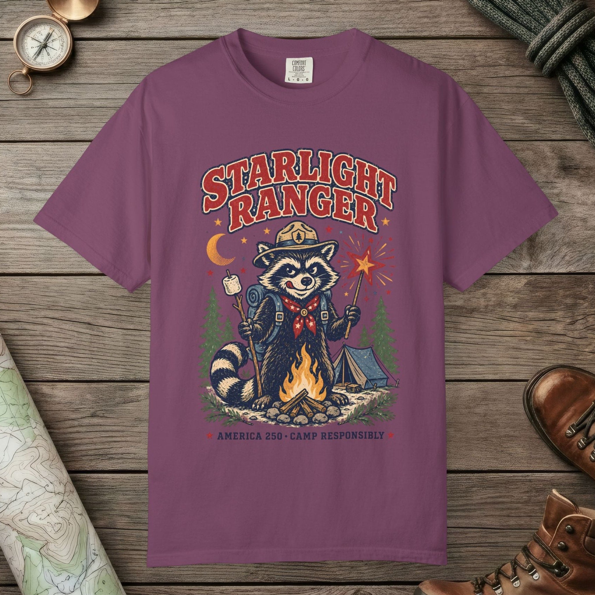 Berry color unisex graphic t-shirt with "Starlight Ranger" design