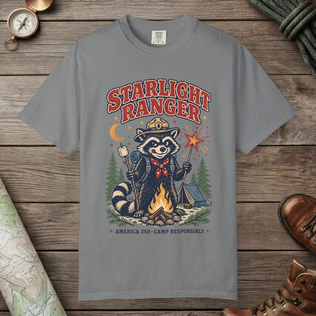 Grey color unisex graphic t-shirt with "Starlight Ranger" design