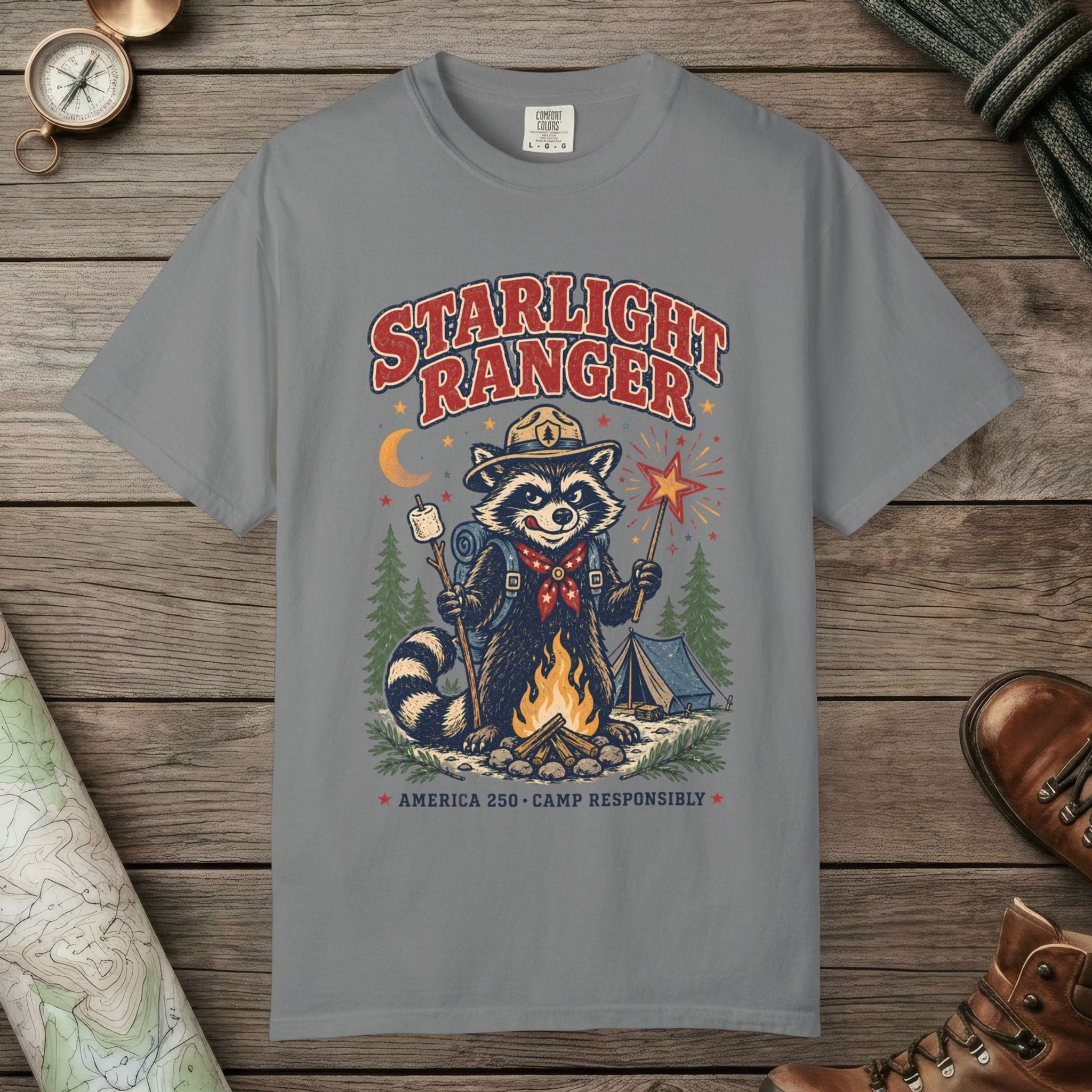 Grey color unisex graphic t-shirt with "Starlight Ranger" design