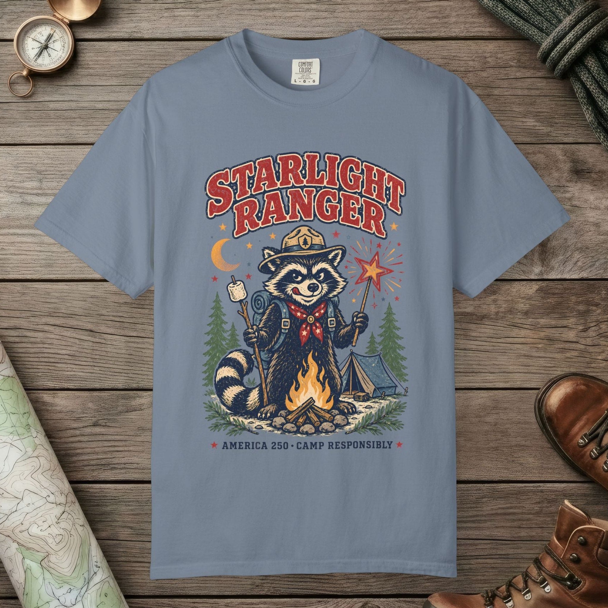 Blue Jean color unisex graphic t-shirt with "Starlight Ranger" design