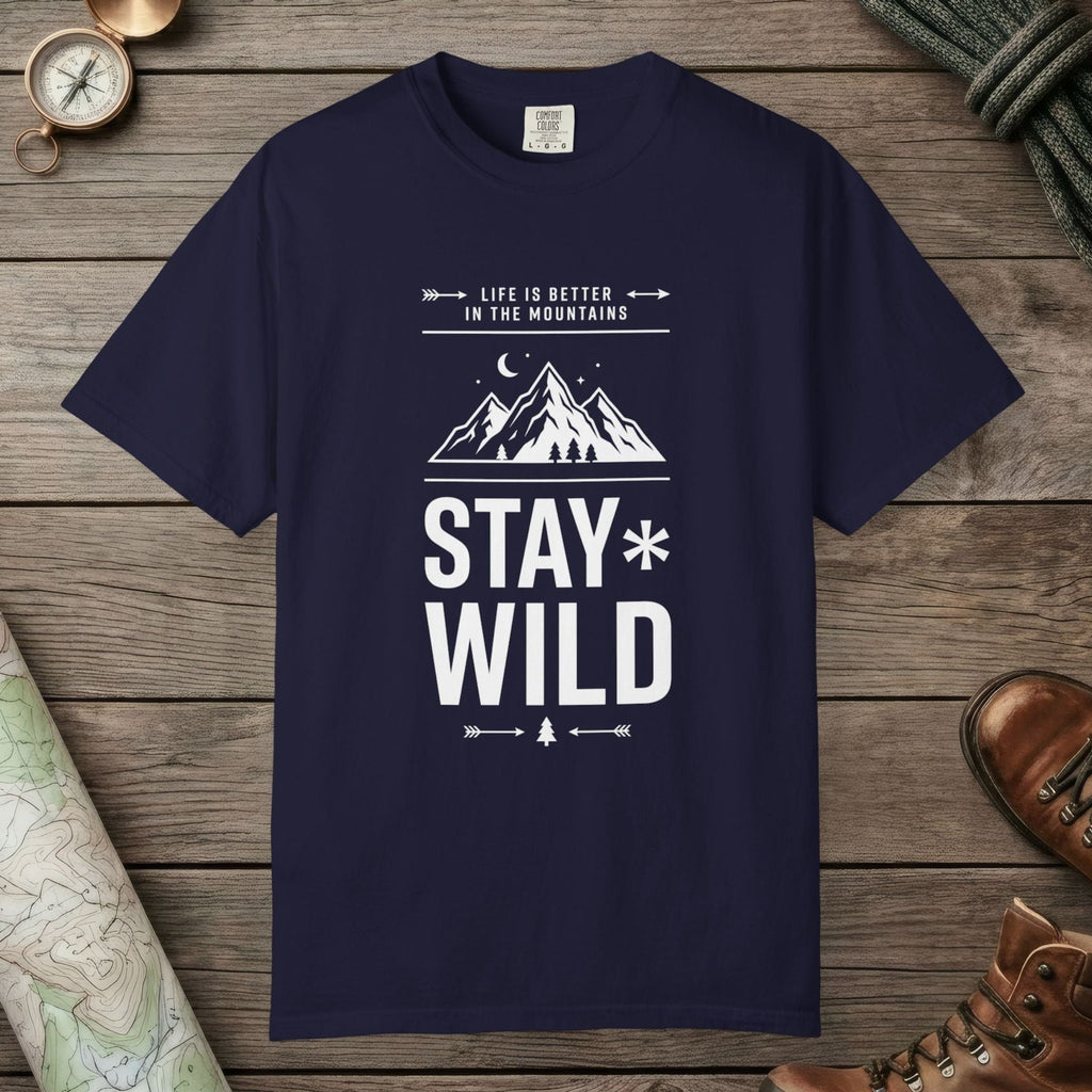 True Navy color unisex graphic t-shirt with "Stay Wild" design