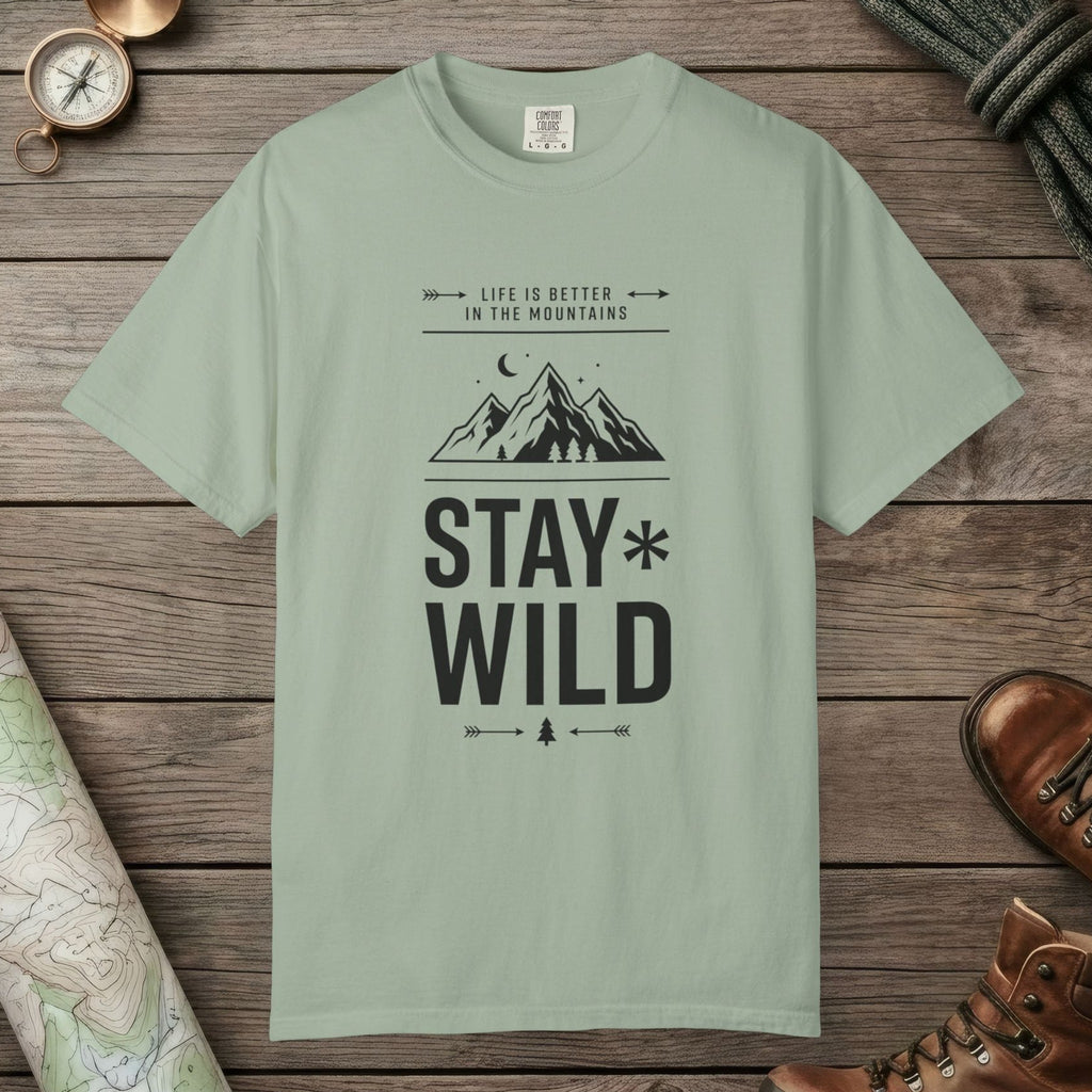 Bay color unisex graphic t-shirt with "Stay Wild" design