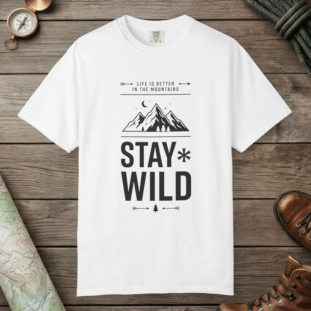 White color unisex graphic t-shirt with "Stay Wild" design