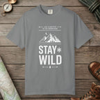 Grey color unisex graphic t-shirt with "Stay Wild" design