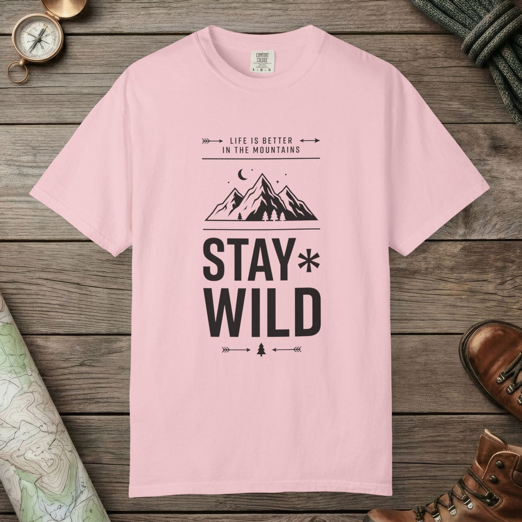 Blossom color unisex graphic t-shirt with "Stay Wild" design
