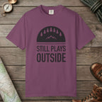 Berry color unisex graphic t-shirt with "Still Plays Outside" design
