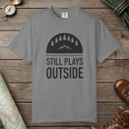 Grey color unisex graphic t-shirt with "Still Plays Outside" design