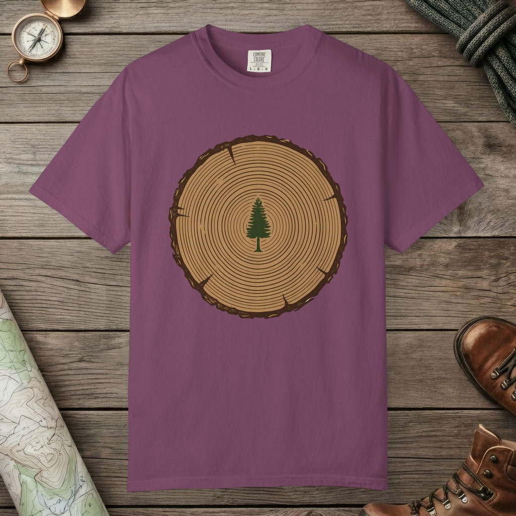 Berry color unisex graphic t-shirt with "Stump Of Life" design