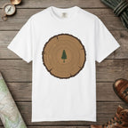 White color unisex graphic t-shirt with "Stump Of Life" design