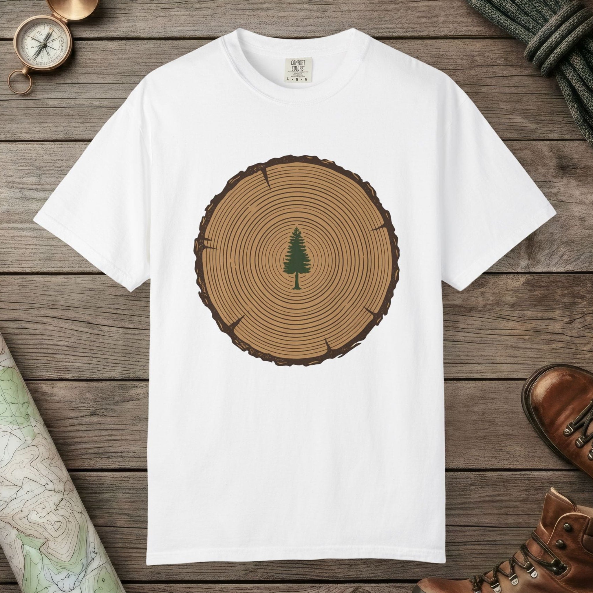 White color unisex graphic t-shirt with "Stump Of Life" design