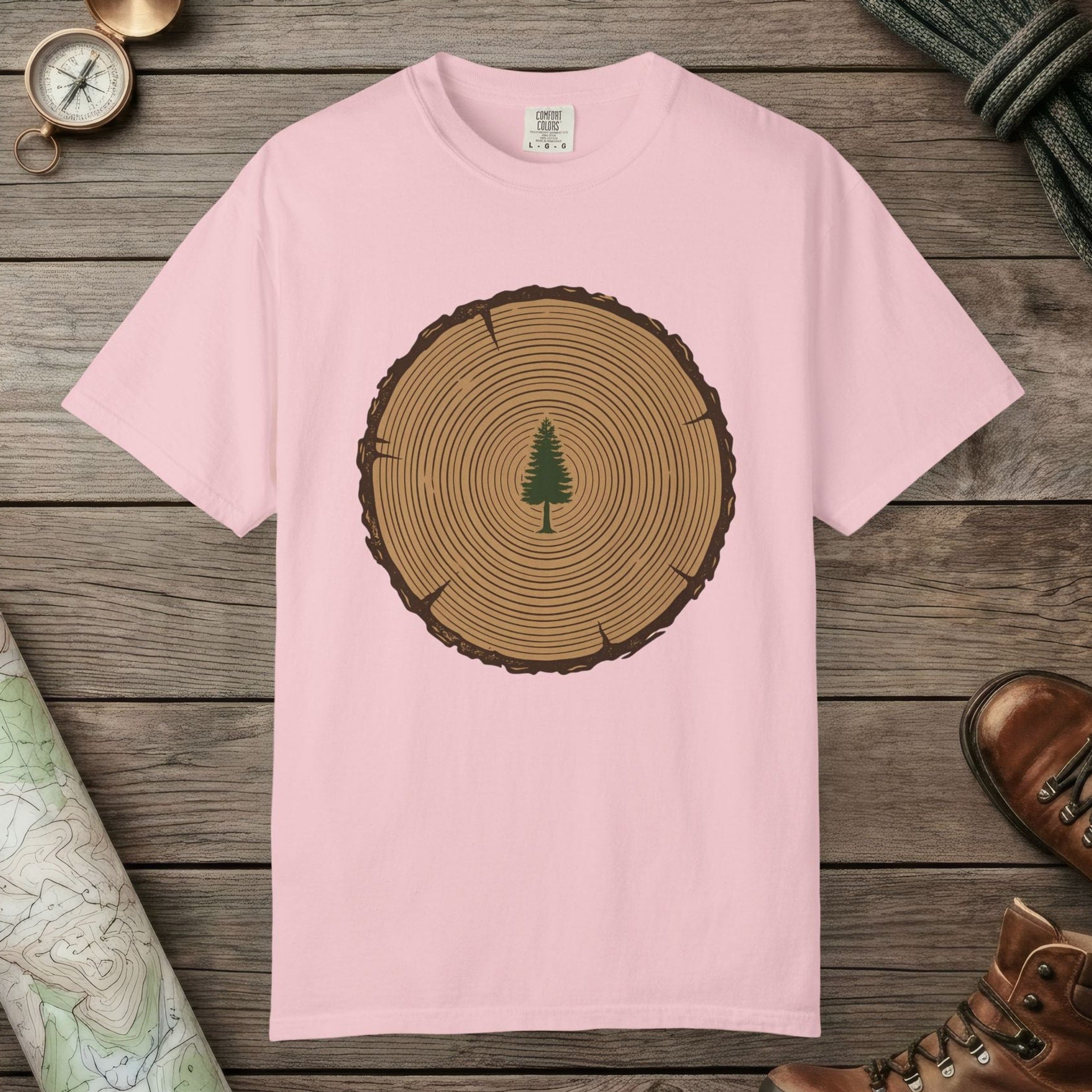 Blossom color unisex graphic t-shirt with "Stump Of Life" design