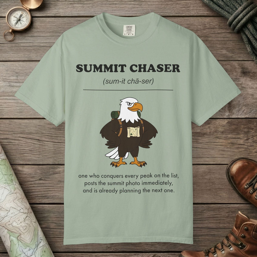 Bay color unisex graphic t-shirt with "Summit Chaser Definition" design