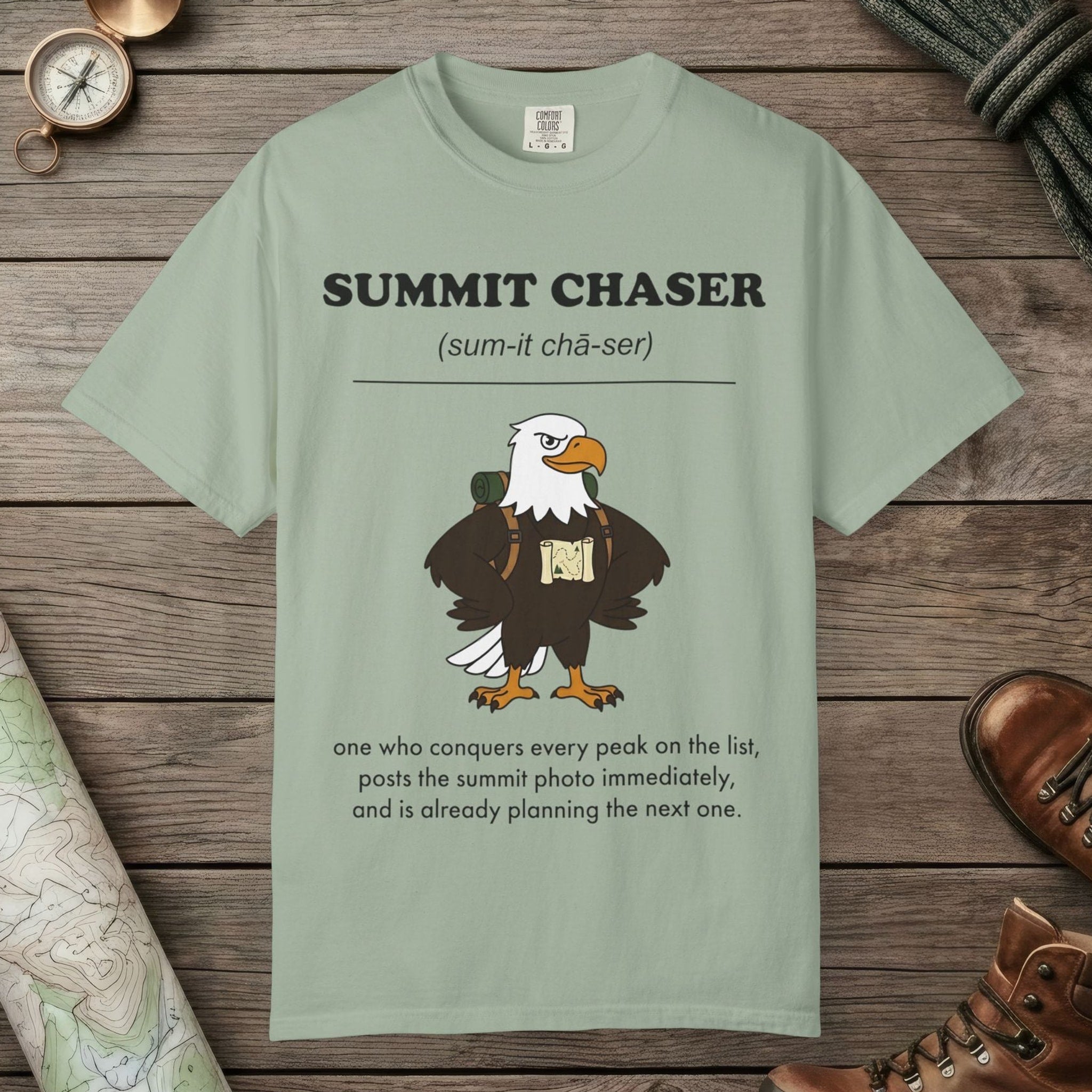 Bay color unisex graphic t-shirt with "Summit Chaser Definition" design
