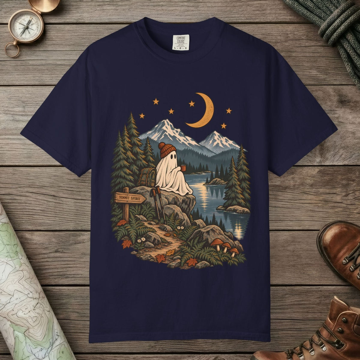 True Navy color unisex graphic t-shirt with "Summit Spirit" design