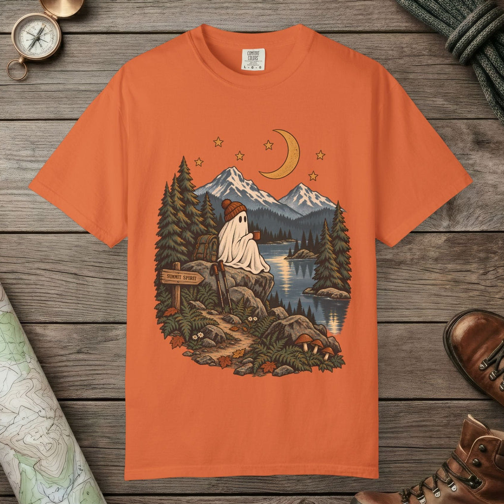 Burnt Orange color unisex graphic t-shirt with "Summit Spirit" design