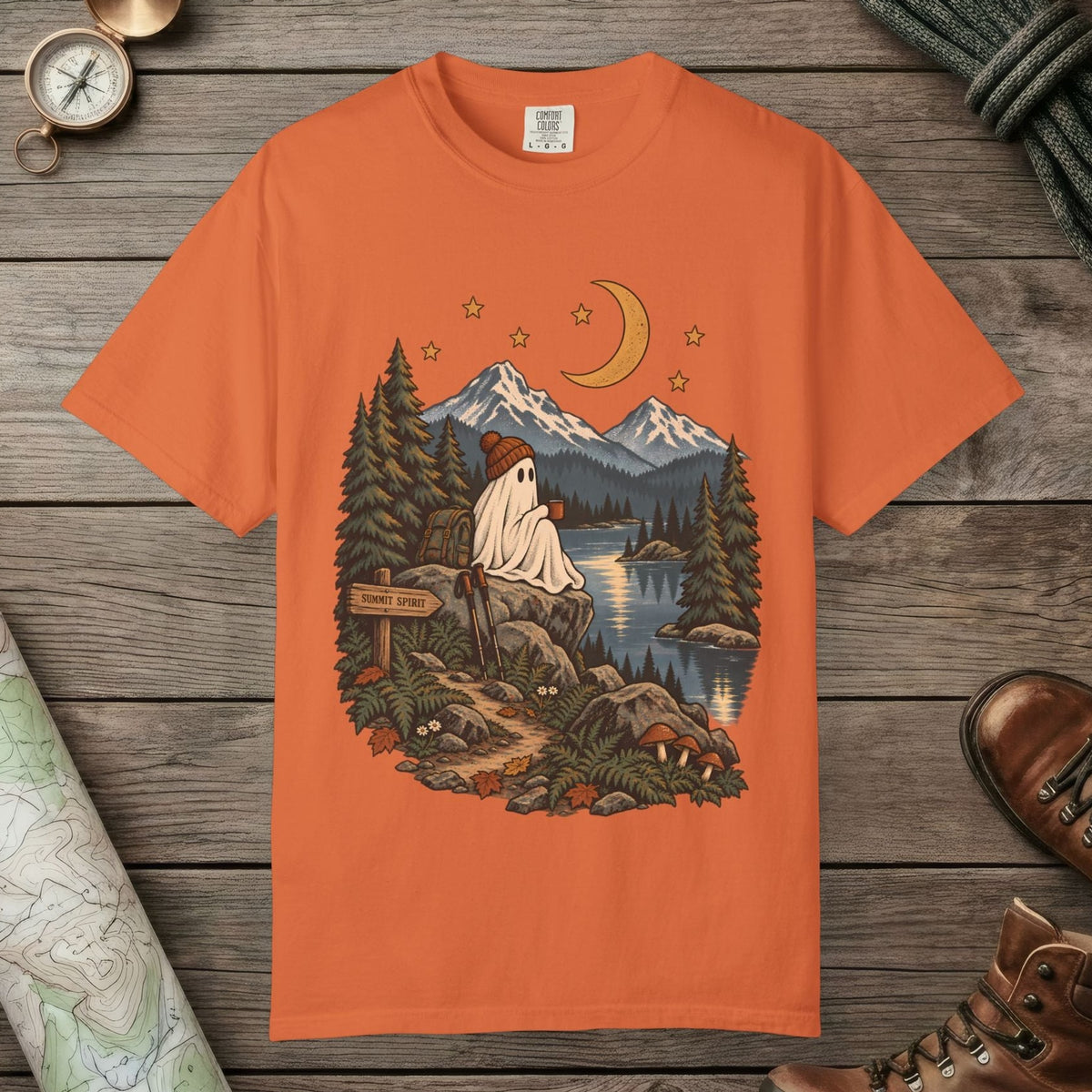 Burnt Orange color unisex graphic t-shirt with "Summit Spirit" design