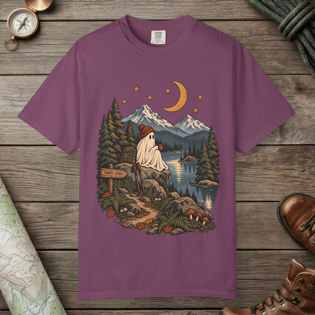 Berry color unisex graphic t-shirt with "Summit Spirit" design
