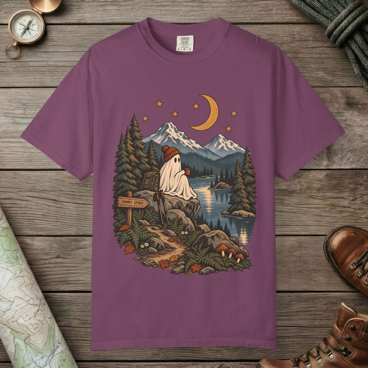 Berry color unisex graphic t-shirt with "Summit Spirit" design