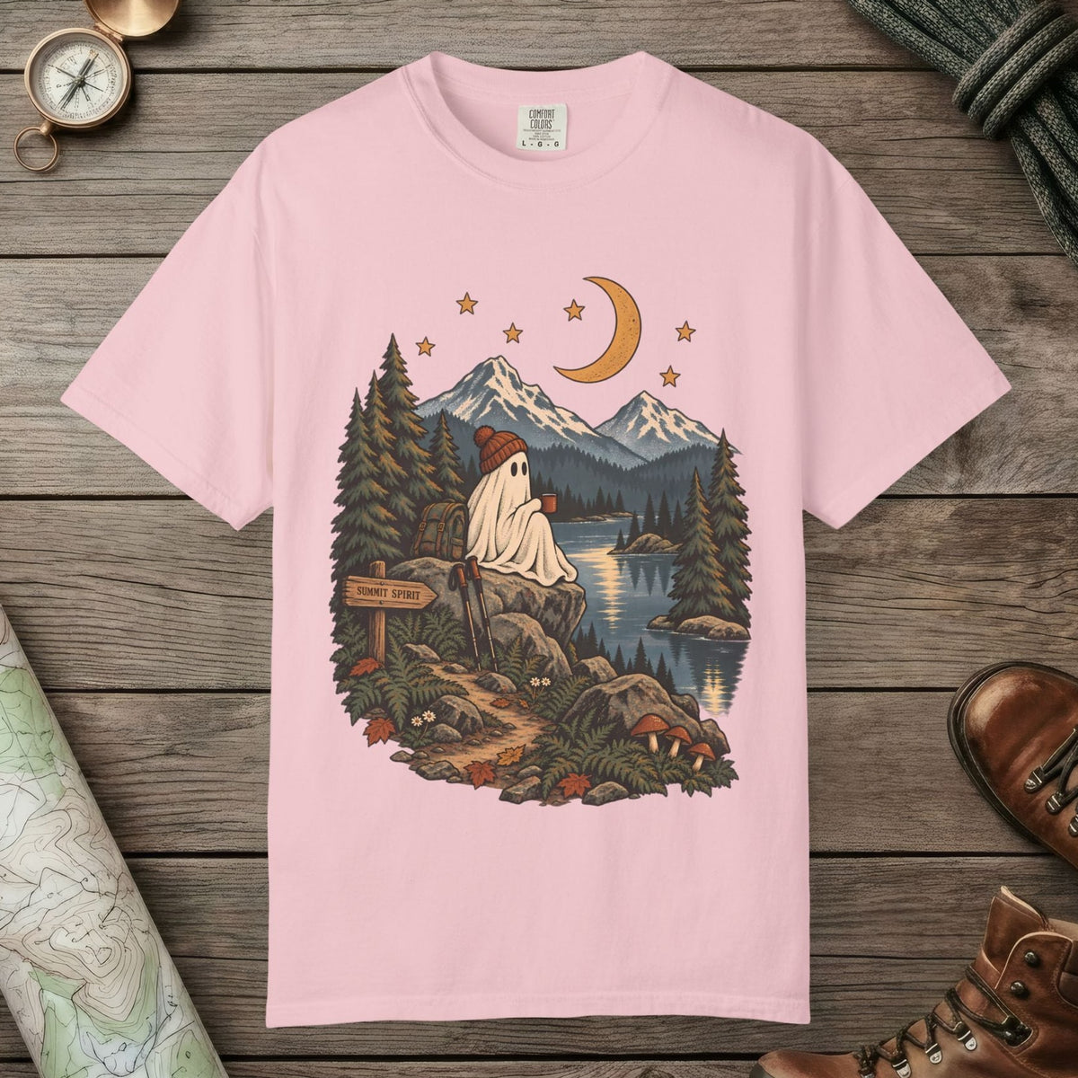 Blossom color unisex graphic t-shirt with "Summit Spirit" design