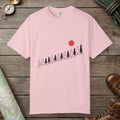 Blossom color unisex graphic t-shirt with "Sunrise Pine" design