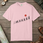 Blossom color unisex graphic t-shirt with "Sunrise Pine" design