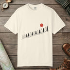 Ivory color unisex graphic t-shirt with "Sunrise Pine" design