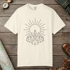 Ivory color unisex graphic t-shirt with "Sunrise Pine" design