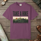 Berry color unisex graphic t-shirt with "Take A Hike" design