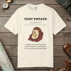 Ivory color unisex graphic t-shirt with "Tent Potato Definition" design