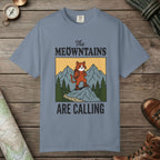 Blue Jean color unisex graphic t-shirt with "The Meowntains Are Calling" design