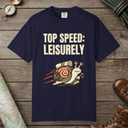 True Navy color unisex graphic t-shirt with "Top Speed Snail" design