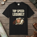 Black color unisex graphic t-shirt with "Top Speed Snail" design
