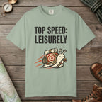Bay color unisex graphic t-shirt with "Top Speed Snail" design