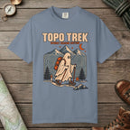 Blue Jean color unisex graphic t-shirt with "Topo Ghost Trek" design