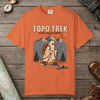Burnt Orange color unisex graphic t-shirt with "Topo Ghost Trek" design