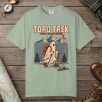 Bay color unisex graphic t-shirt with "Topo Ghost Trek" design