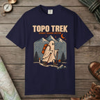 True Navy color unisex graphic t-shirt with "Topo Ghost Trek" design