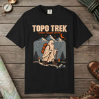 Black color unisex graphic t-shirt with "Topo Ghost Trek" design