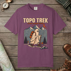 Berry color unisex graphic t-shirt with "Topo Ghost Trek" design