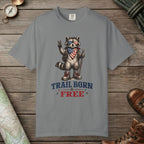 Grey color unisex graphic t-shirt with "Trail Born And Free" design