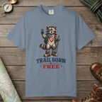 Blue Jean color unisex graphic t-shirt with "Trail Born And Free" design